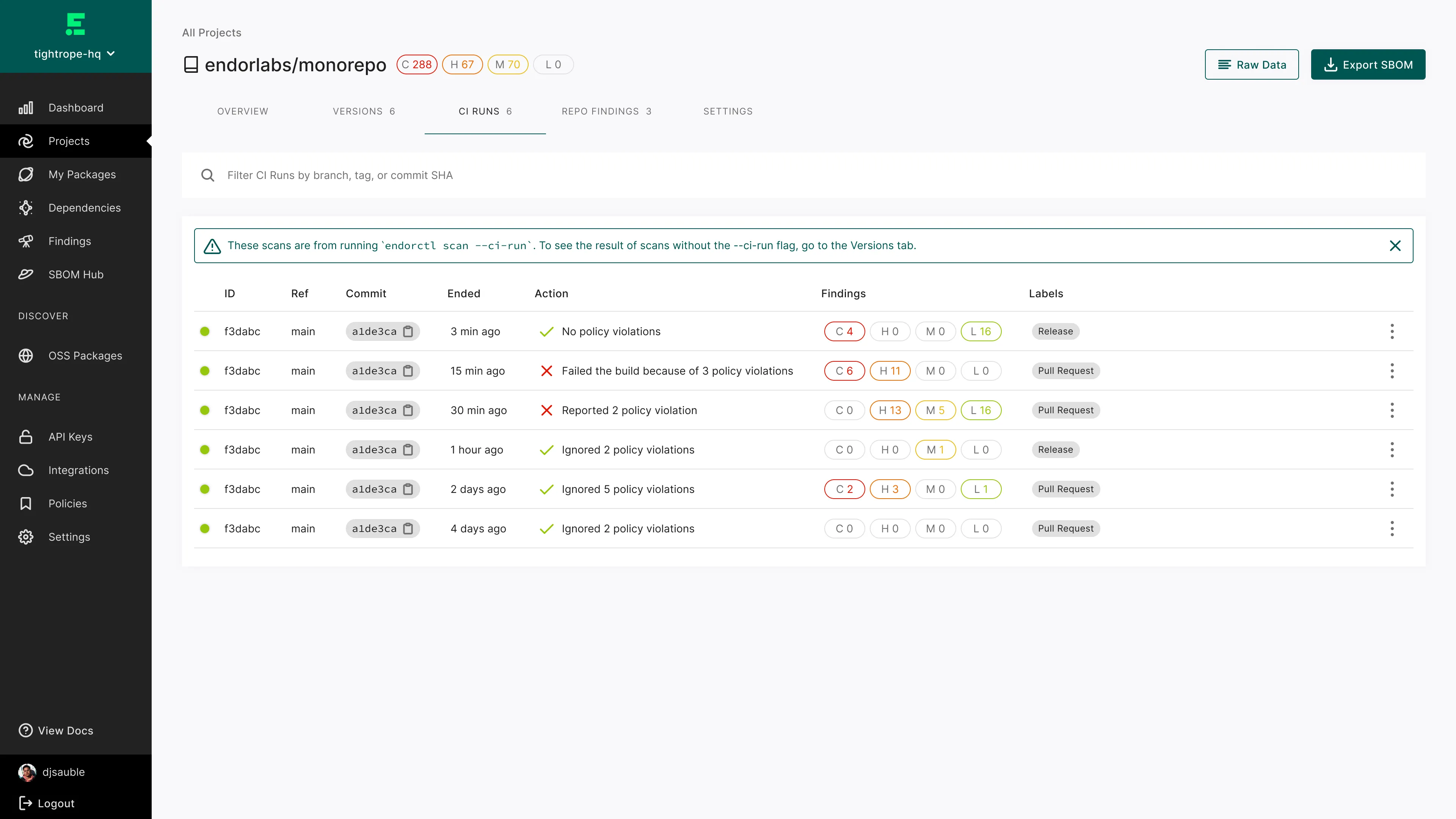 Project CI Runs UI