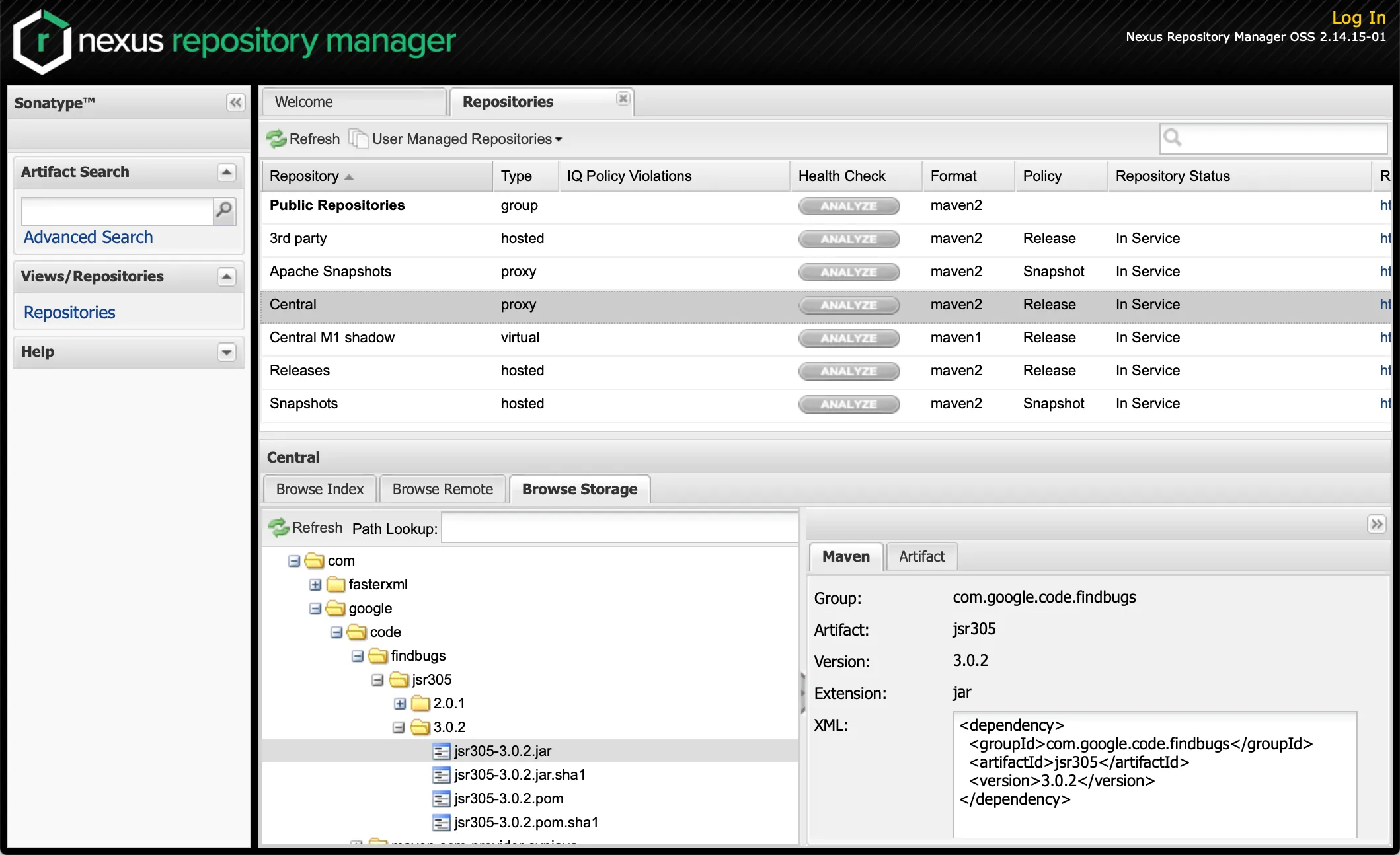 Nexus Repository Manager 2 browse UI